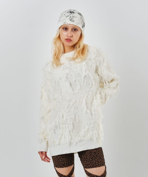 ニット セーター atmos pink Heart Logo Fringe Knit Top / アトモス ピンク ハート ロゴ フリンジ ニット ト