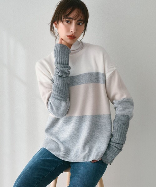 ニット セーター 「Oggi1月号掲載/洗える」ウールカシミヤ カラーブロック ニット レディース