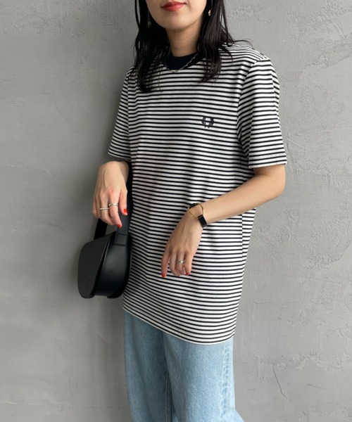 フレッドペリー ファインボーダー ワンポイントロゴ刺繍ショートスリーブTシャツ FRED PERRY tシャツ 「FRED PERRY/フレッドペリー」 ファイン