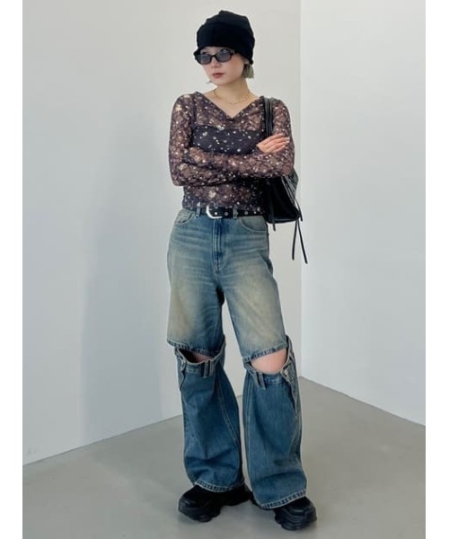 SLY J／W KNEE DENIM パンツ 0 SLY | J／W KNEE DENIM パンツ (ストレート ) |SHEL'TTER WEBSTORE