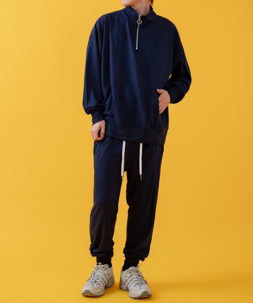 FICTIONTOKYO ハーフジップ スウェット トレーナー ハーフジップアップロゴ刺繍ビッグスウェット/ Half Zip-up Logo