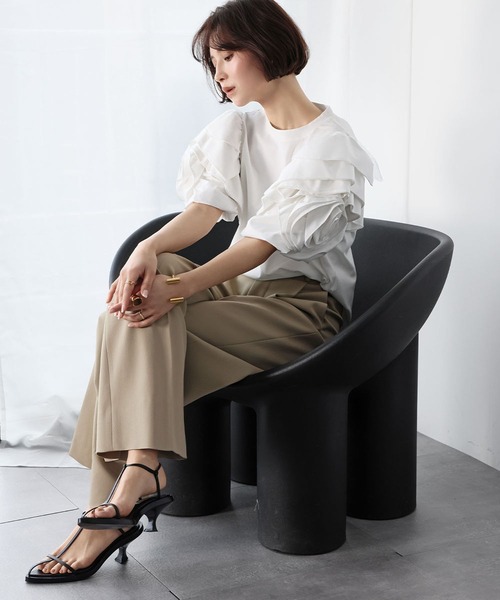 ELFRANK tシャツ 半袖 バルーンスリーブフリルモチーフカットソー
