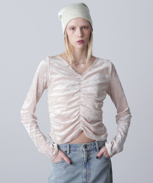 tシャツ (CREOLME)シャーリングベロアトップス レディース