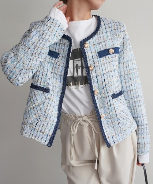 Rashik デニムジャケット gジャン ツイードリメイクデニムジャケット