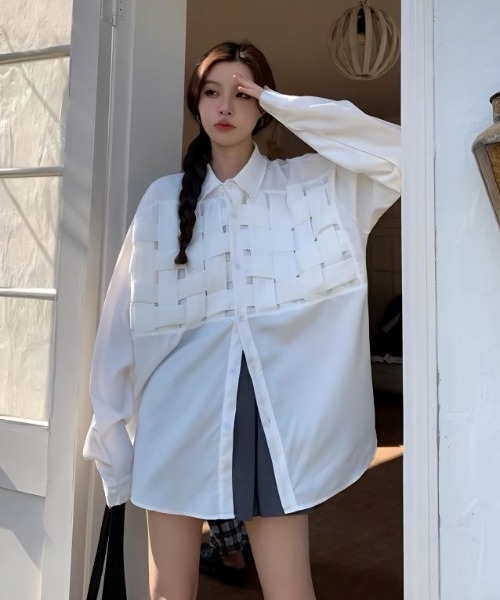 FreeZone シャツ 3Dクロッシングオーバーシャツ 編み物 メンズ