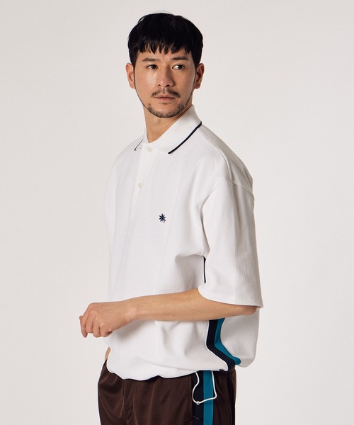 LANVIN ポロシャツ　リボン　ボーダー　Lサイズ LANVIN SPORT ボーダーポロシャツ 日本製 春夏仕様 薄手 paris
