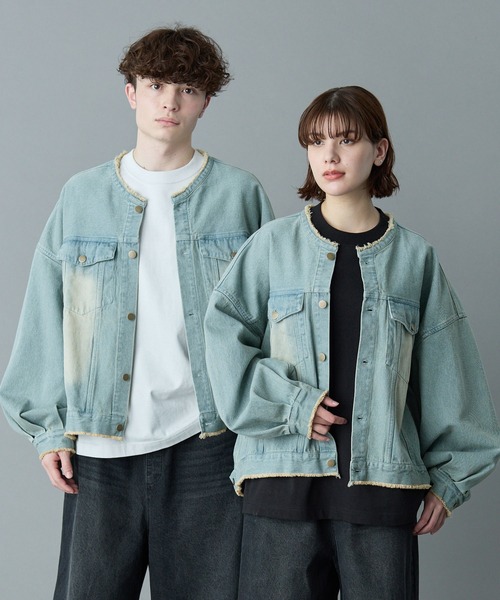 RUUBON デニムジャケット gジャン 「RUUBON」no collar fringe denim