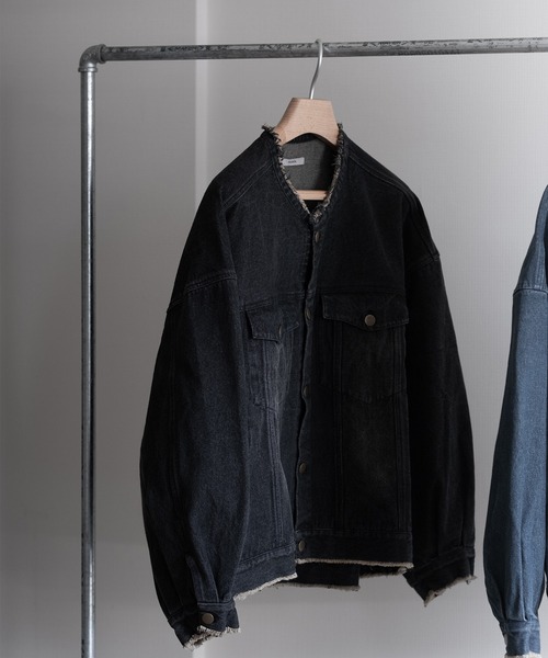 RUUBON デニムジャケット gジャン 「RUUBON」no collar fringe denim