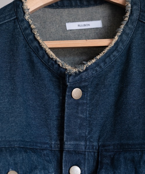 RUUBON デニムジャケット gジャン 「RUUBON」no collar fringe denim