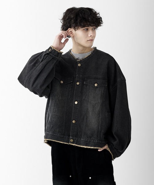 RUUBON デニムジャケット gジャン 「RUUBON」no collar fringe denim