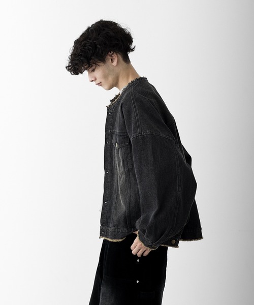 RUUBON デニムジャケット gジャン 「RUUBON」no collar fringe denim