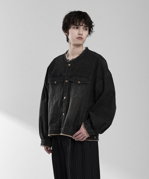 るん RUUBON デニムジャケット gジャン 「RUUBON」no collar fringe denim