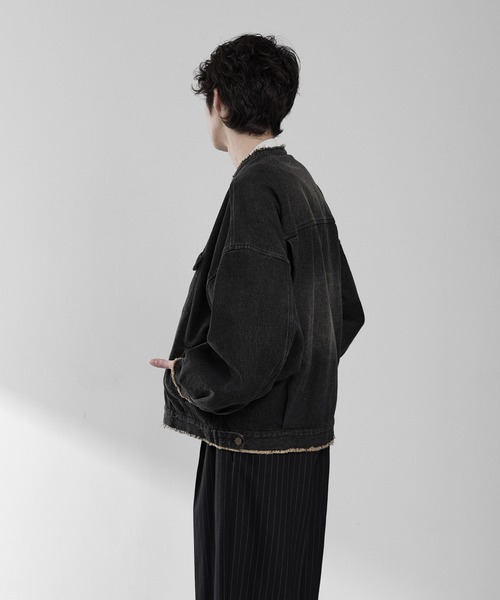 RUUBON デニムジャケット gジャン 「RUUBON」no collar fringe denim