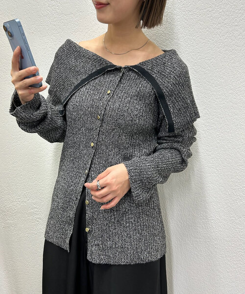 カーディガン ブークレBIG襟ニット レディース mystic カーディガン ブークレBIG襟ニット レディース