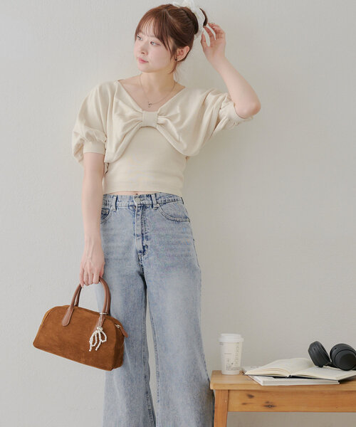 continuer de NICE CLAUP ニット セーター リボン半袖