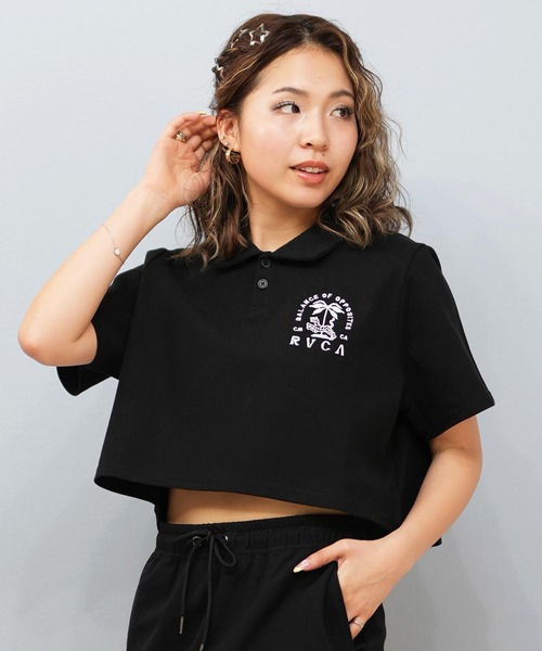 ポロシャツ ポロ RVCA/ルーカ ポロシャツ ショート丈 刺繍ロゴ BF04C-001 レディース