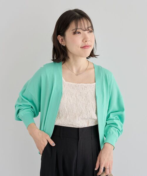 カーディガン シルクフロント カーディガン レディース フロントZIPニットカーディガン / Green Parks