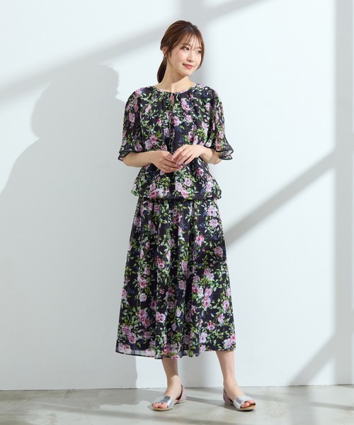 Rose Tiara ブラウス シャツ 「セットアップ可」ローズプリント