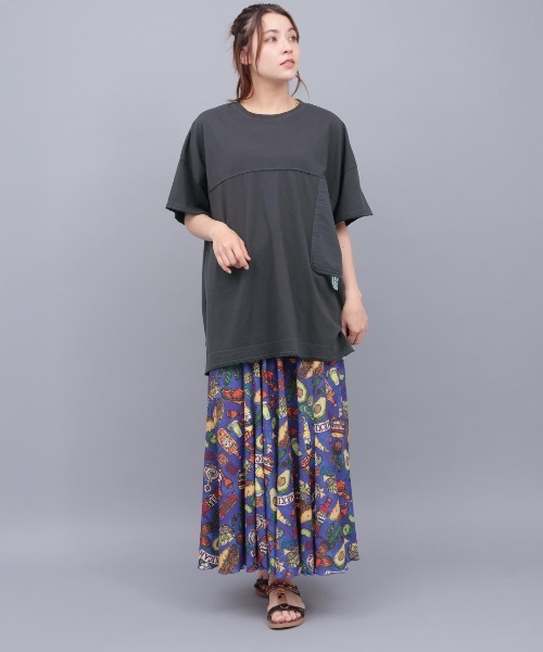tシャツ サイドポケット布帛切替プルオーバー「大きいサイズ」 レディース チチカカ tシャツ サイドポケット布帛切替プルオーバー「大きい