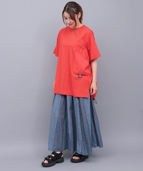 tシャツ サイドポケット布帛切替プルオーバー「大きいサイズ」 レディース チチカカ tシャツ サイドポケット布帛切替プルオーバー「大きい