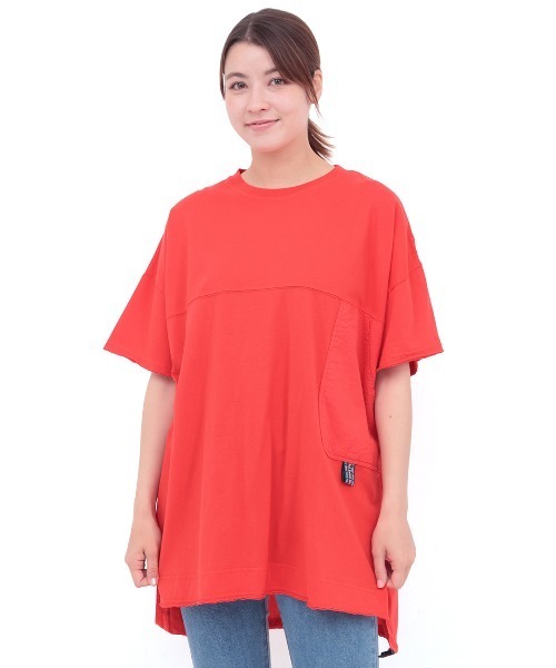 tシャツ サイドポケット布帛切替プルオーバー「大きいサイズ」 レディース チチカカ サイドポケット布帛切替プルオーバー(大きいサイズ