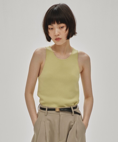 タンクトップ ノースリーブ Asymmetry neck tank top