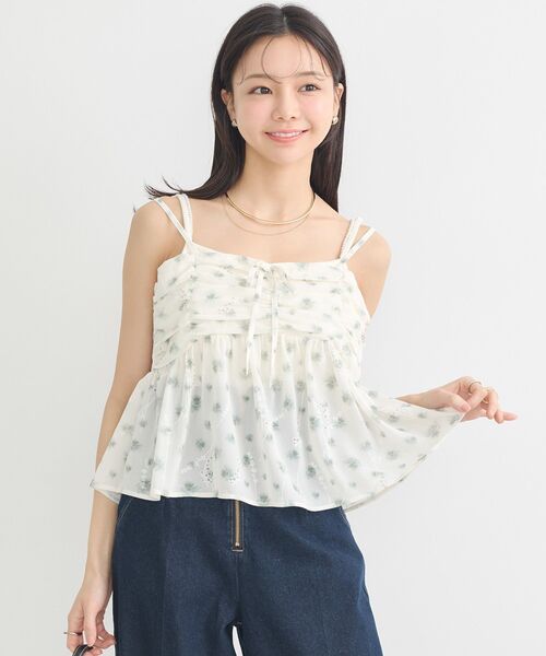 earth music&ecology ベスト ジレ 花柄ギャザーキャミビスチェ