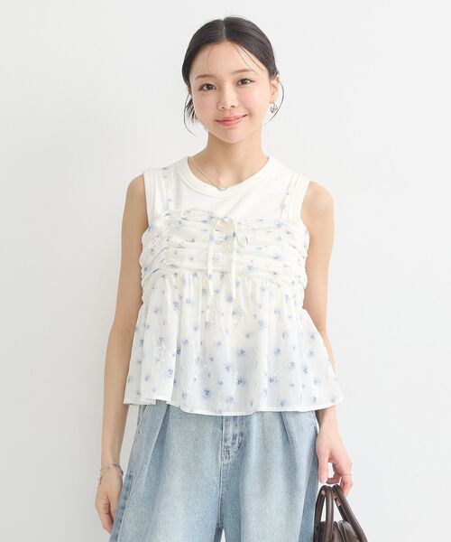 earth music&ecology ベスト ジレ 花柄ギャザーキャミビスチェ