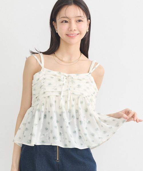 earth music&ecology ベスト ジレ 花柄ギャザーキャミビスチェ