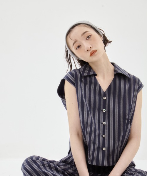 ブラウス シャツ 「STUDIOUS/ステュディオス」Seersucker Sleeveless Shirt/シアサッカースリーブレスシャツ/ブラウス