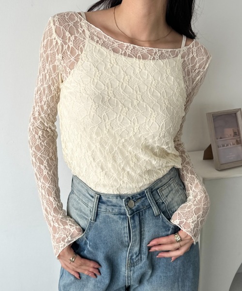 GLAD NEWSレース長袖トップス tシャツ レースシアー長袖トップス レディース : ZOZOTOWN Yahoo!店