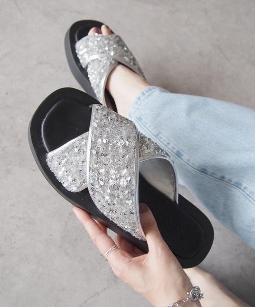 「VIVIAN」 フラットサンダル M シルバー レディース_画像4