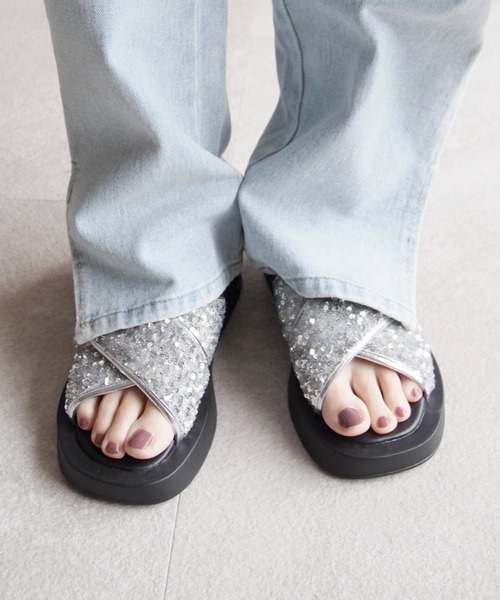 「VIVIAN」 フラットサンダル M シルバー レディース_画像6