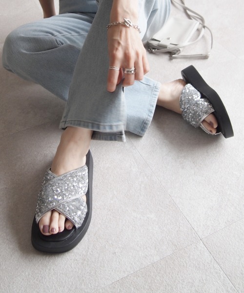「VIVIAN」 フラットサンダル M シルバー レディース_画像7
