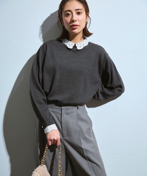 パンツ ナチュラルストレッチサキソニー タック ワイド パンツ レディース_22