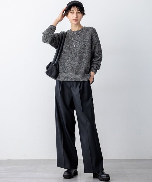 パンツ ナチュラルストレッチサキソニー タック ワイド パンツ レディース_17