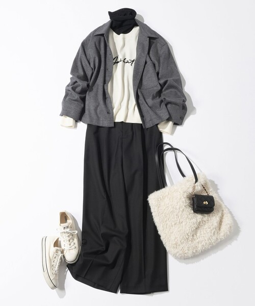 パンツ ナチュラルストレッチサキソニー タック ワイド パンツ レディース_14