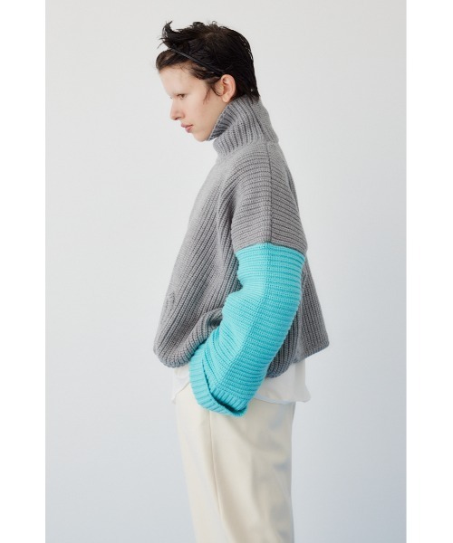 herin.cye リブ バイカラー タートルネック ニット　ハイネックニット HeRIN.CYE タートルネックニット FREE グレー レディース : ZOZOTOWN