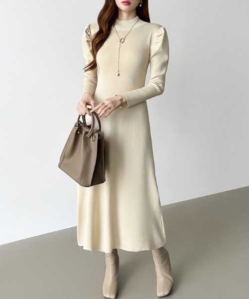 COCOMOMO ワンピース パフスリーブワンピース パワショル ニット