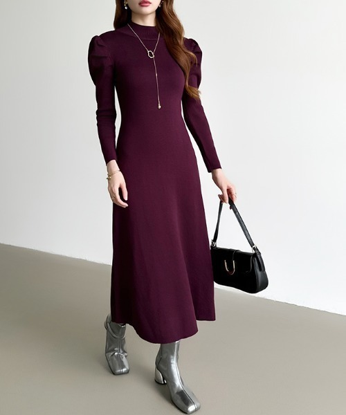 週末限定値下げ　fetico パフスリーブ ロングドレス ニットワンピース 週末限定値下げ fetico パフスリーブ ロングドレス ニットワンピース