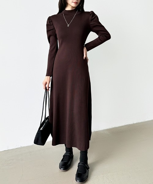 COCOMOMO ワンピース パフスリーブワンピース パワショル ニット