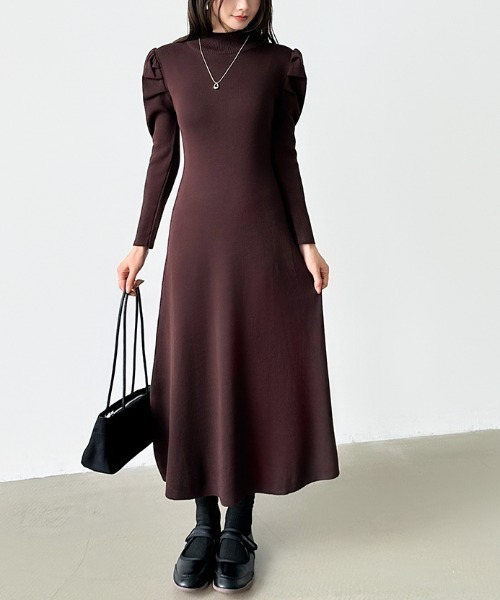 COCOMOMO ワンピース パフスリーブワンピース パワショル ニット