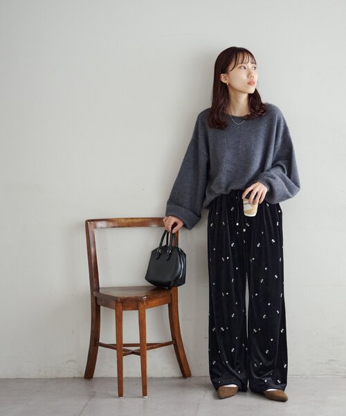 Discoat パンツ ベロア刺繍イージーパンツ レディース : ZOZOTOWN