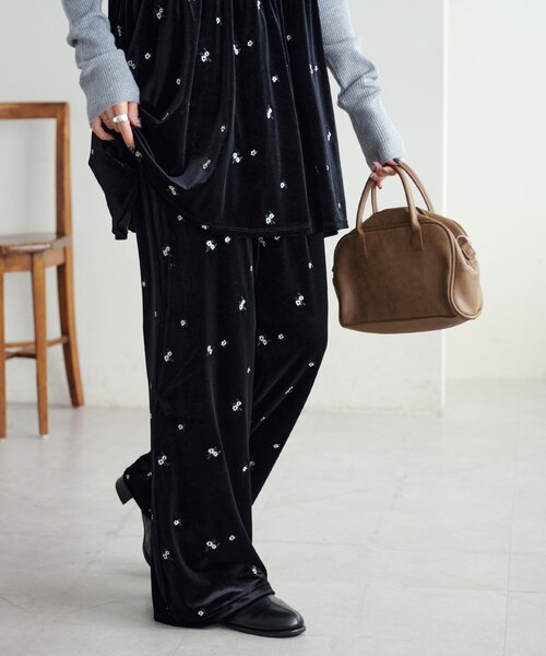 Discoat パンツ ベロア刺繍イージーパンツ レディース : ZOZOTOWN