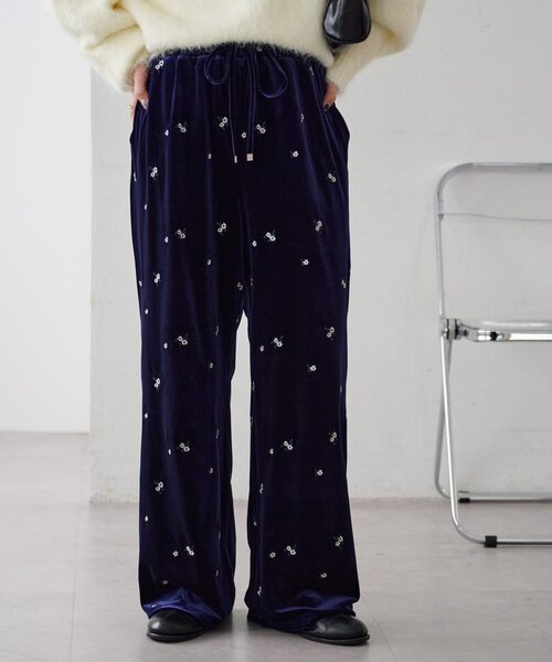 Discoat パンツ ベロア刺繍イージーパンツ レディース : ZOZOTOWN