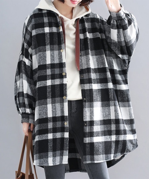ブルゾン アウター チェック柄フランネルシャツジャケット レディース