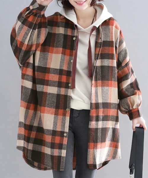 ブルゾン アウター チェック柄フランネルシャツジャケット レディース