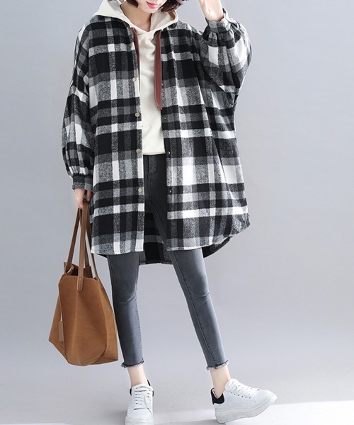 ブルゾン アウター チェック柄フランネルシャツジャケット レディース