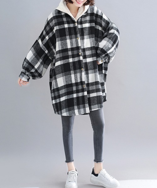 TIGHTBOOTH フランネルジャケット ブラック/ホワイトチェック ブルゾン アウター チェック柄フランネルシャツジャケット レディース
