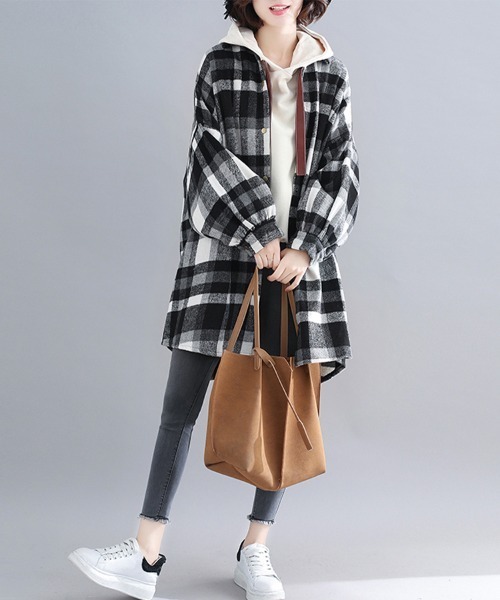 ブルゾン アウター チェック柄フランネルシャツジャケット レディース